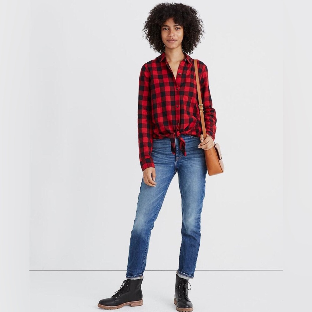 Madewell Buffalo Plaid Tie-Front Shirt